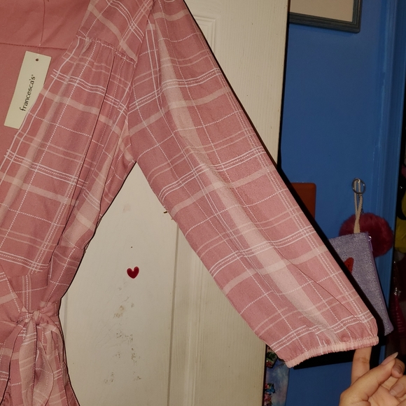 NWT Francesca's Mi Ami Pastel Plaid High Low Wrap Dress - Picture 8 of 14